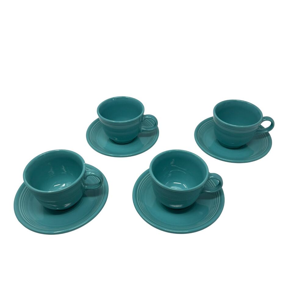 FIESTAWARE Homer Laughlin Cup And Saucer Turquoise/ Green Blue Fiesta set 4